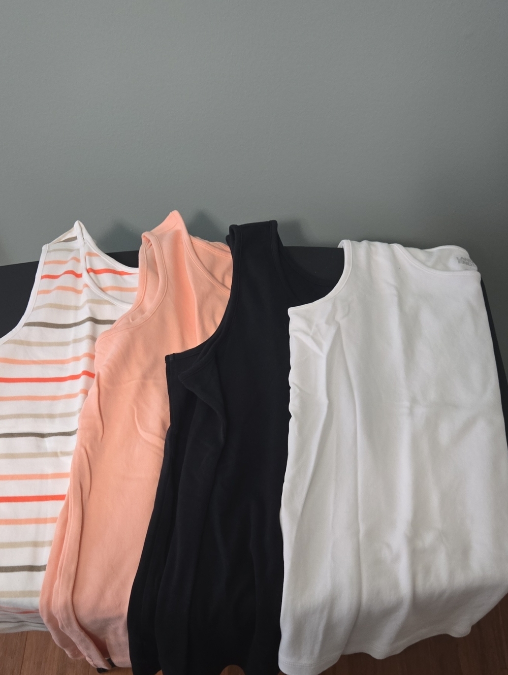 Lands' End Women’s Tank Tops in White, Black, Peach & Coral-Striped
